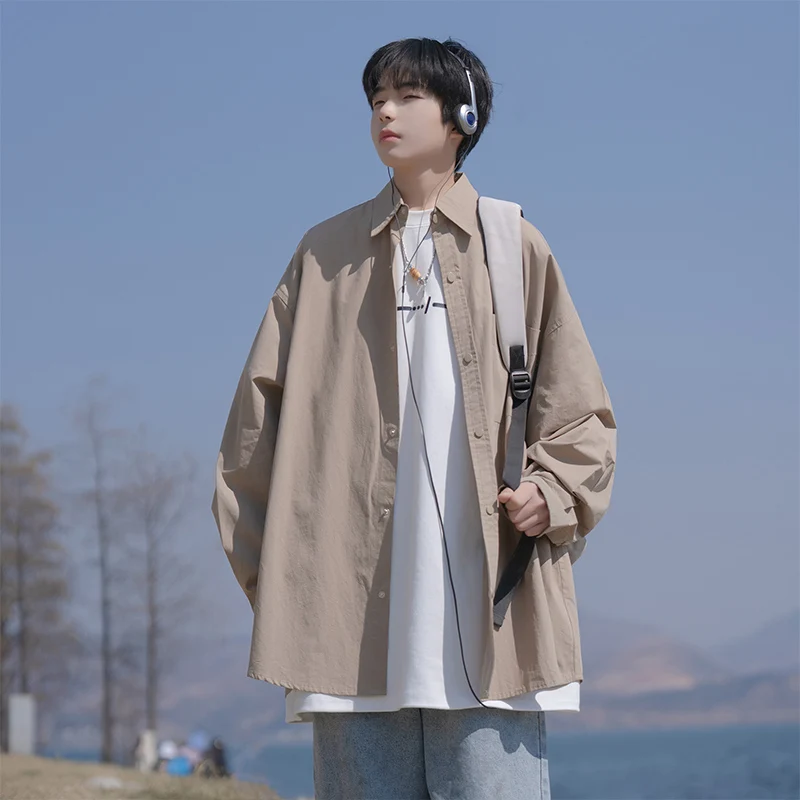 

Весенне-осенняя мужская повседневная рубашка с длинным рукавом, тонкая, с защитой от солнца, модная брендовая молодежная верхняя одежда свободного кроя