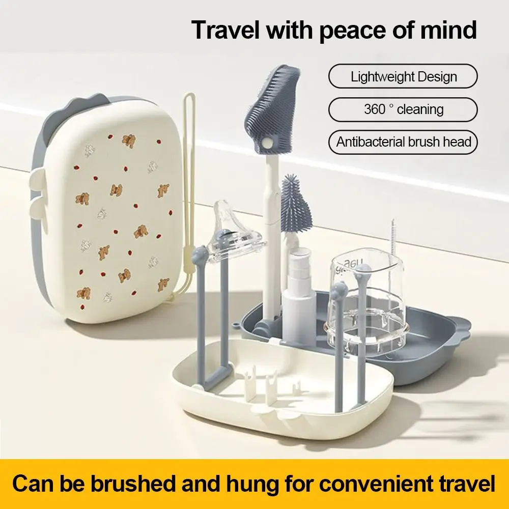 6 in 1 Bottle Cleaning Set with Storage Box Silicone Sponge Travel Bottle Brush Safe Multi-Functional Cleaning Kit