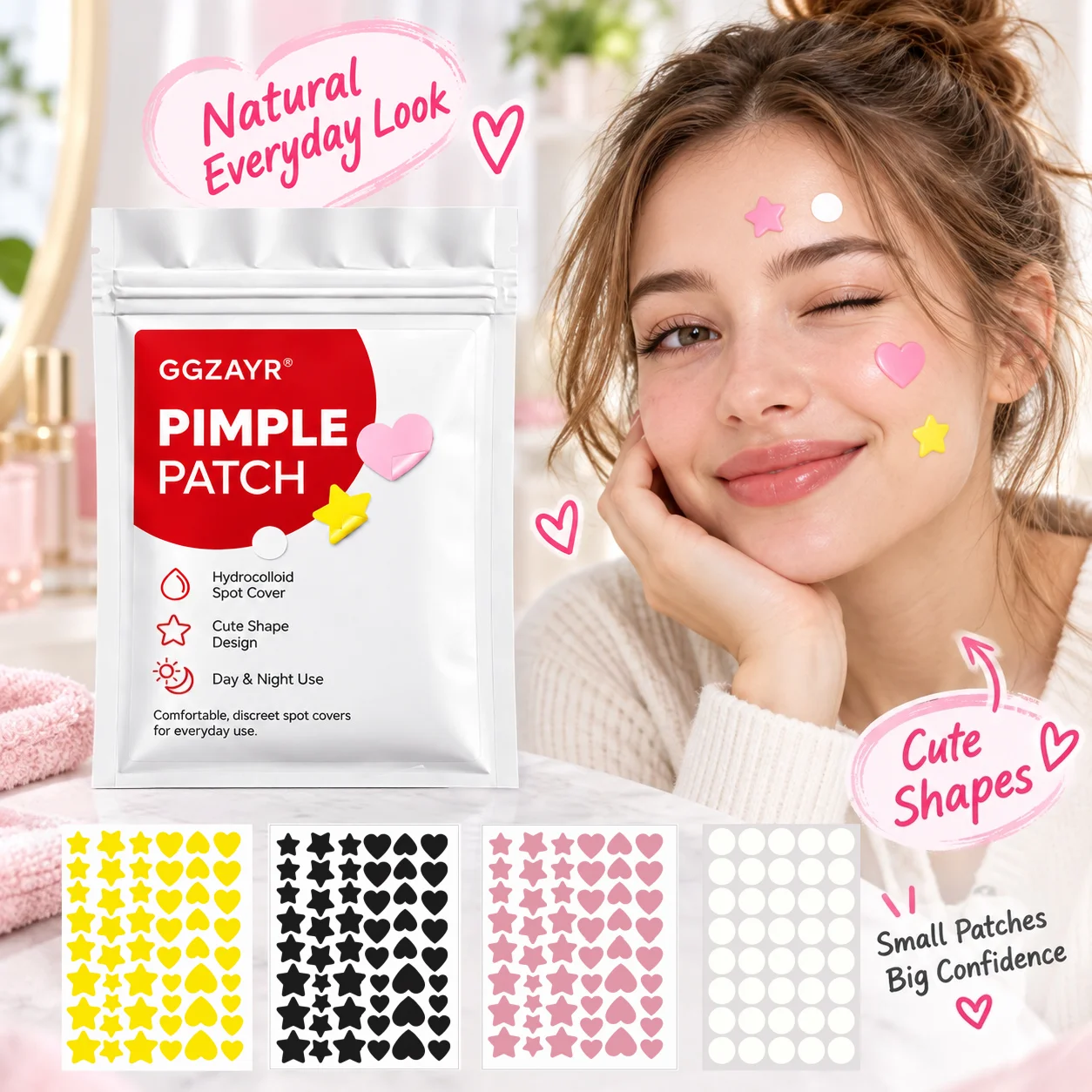 579PCS Hydrocolloid Pimple Patches, 12 Sheets Star Heart & Round Face Spot Stickers for Day & Night Use