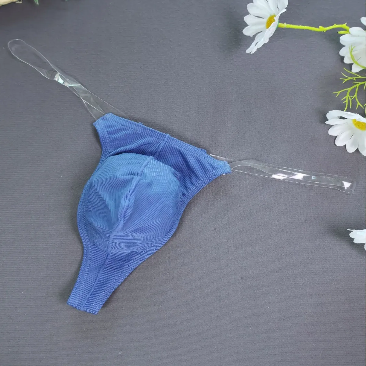 

Rib Ice Silk T Back Thong for Men Sexy Bulge Pouch G-string Transparent Clear Straps String Bikini Soft Smooth Gay Erotic Tangas