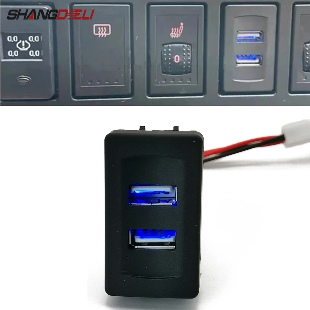 Carregador de luz azul para carro, adaptador de carregamento de energia com porta USB dupla adequado para substituição de transporte VW T4