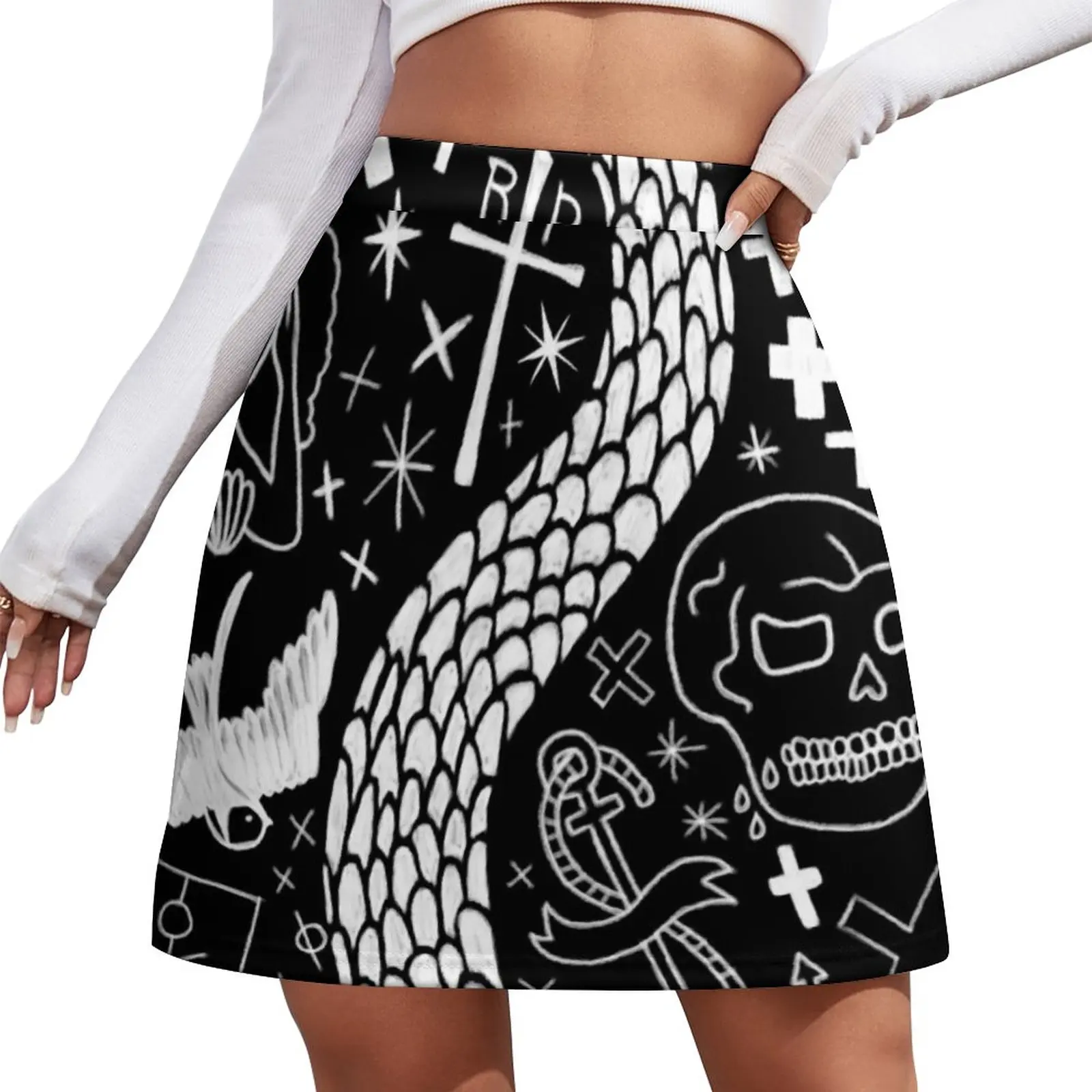 

OFMD Blackbeard Tattoos (White) Mini Skirt Clothing female korean style women clothing Summer skirt