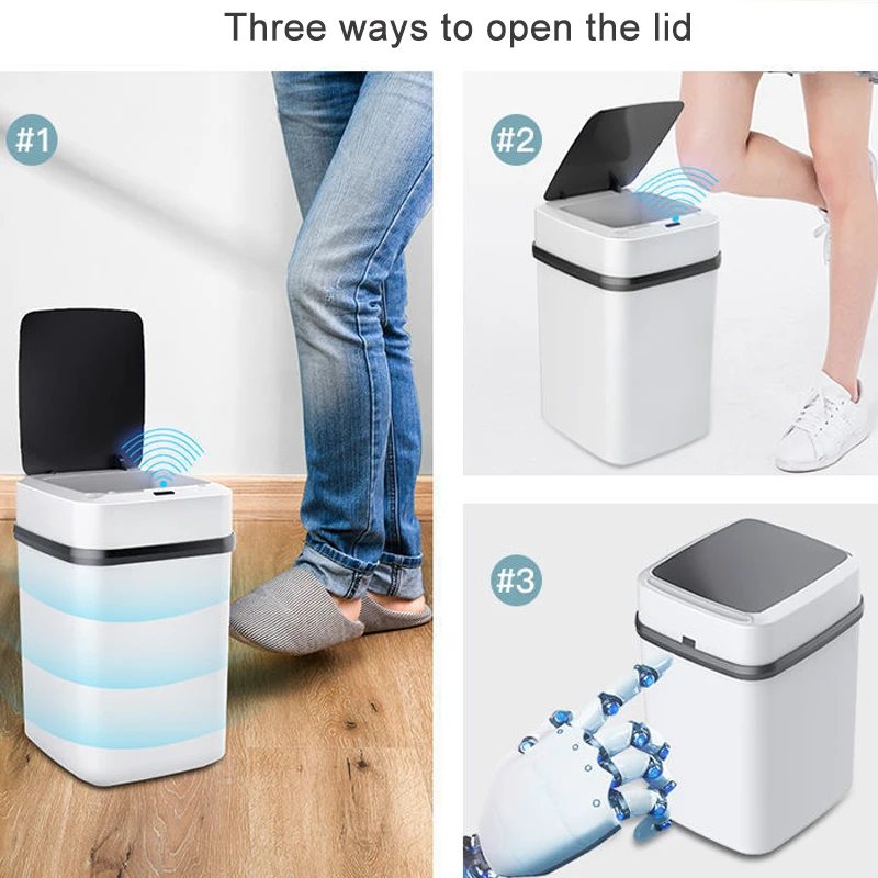 Automatic Kitchen Trash Can with Smart Sensor, Touchless Waste Bin, Bathroom and Toilet Dustbin, Kick Vibration Garbage Bucket,