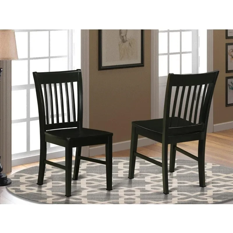 Norfolk Dining Slat Back Wood Seat Kitchen Chairs, Set of 2, Black