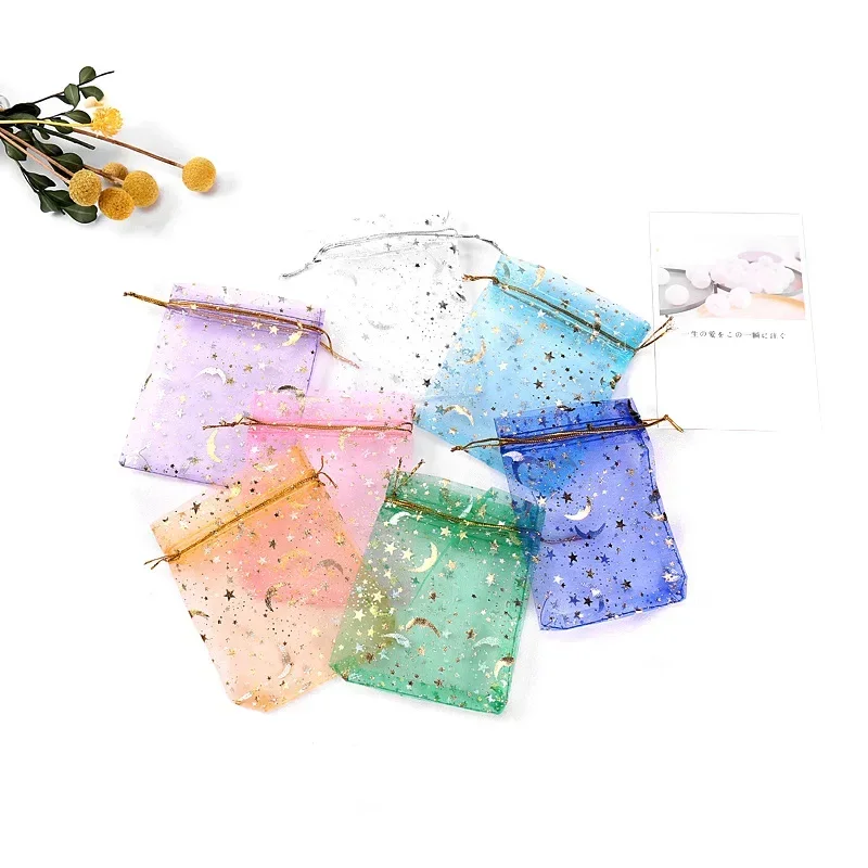 50/100 Pcs Drawstring Gift Bags Jewelry Candy Packaging Star Moon Bag Small Organza Gifts Bag Pouches Wedding Favor Package