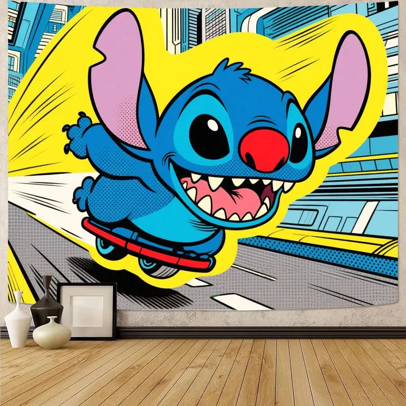 

1PC Cute Cartoon Stitch Skating Tapestry, Colorful Polyester Wall Hanging, Perfect for Playroom or Bedroom Decor, Gift for Disne