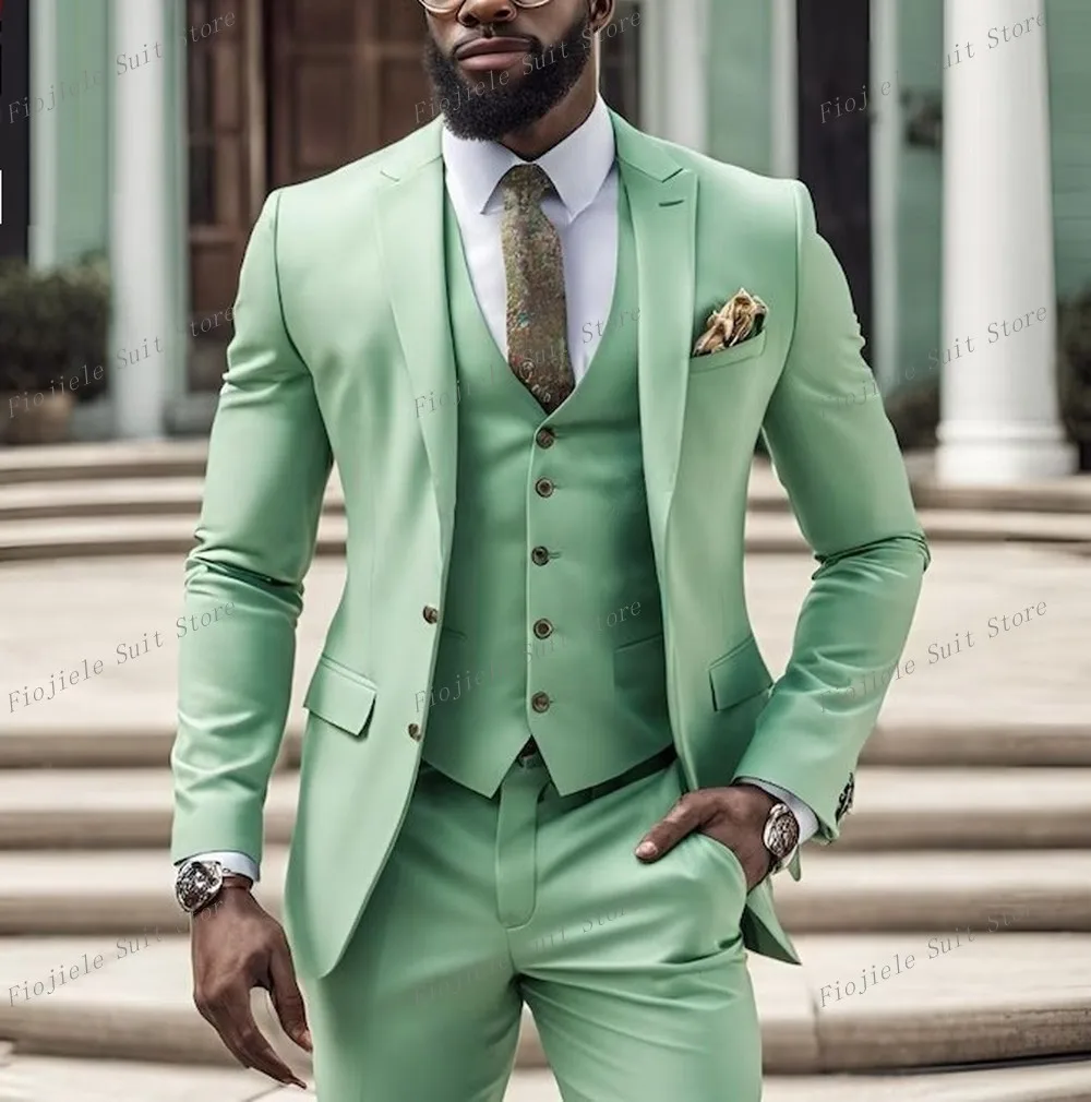 

New Mint Male Formal Occasion Men Suit Groom Groomsman Wedding Party Prom Business Tuxedos 3 Piece Set Blazer Vest Pants