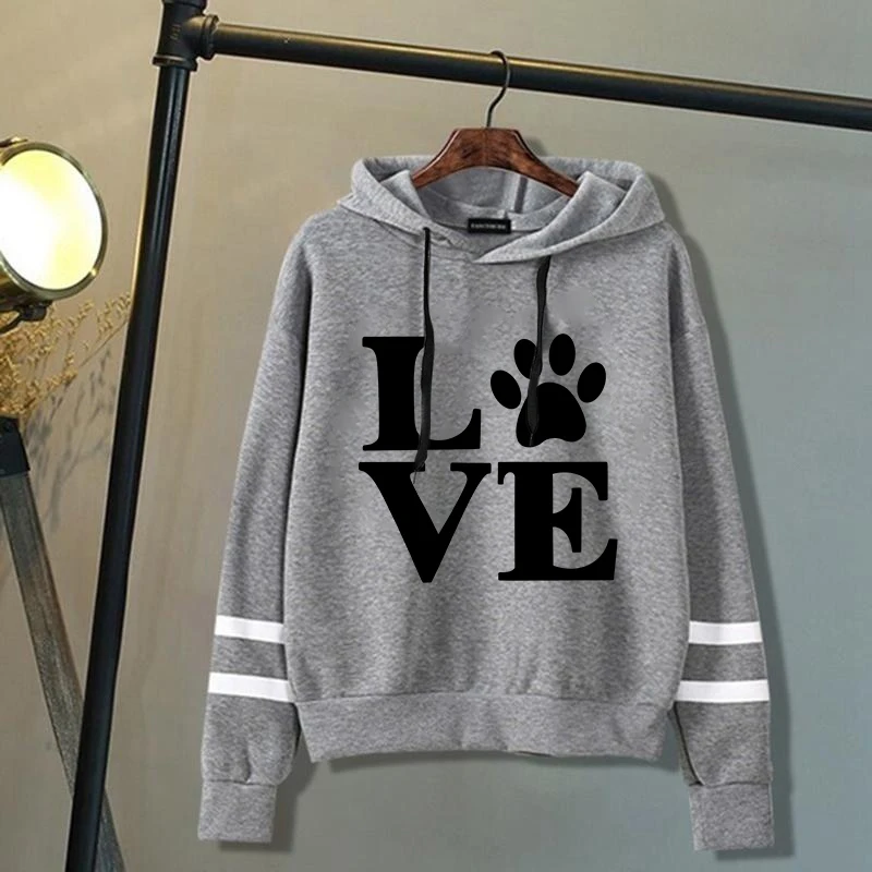 New Love Dog Paw Printed Hoodies Women Men Sweatshirt Hooded Casual Tops Pullovers