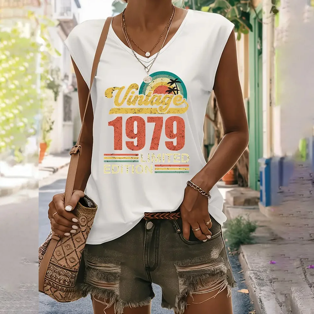 Vintage Mode Damen ärmellose Tanktops atmungsaktive lose lässige T-Shirts & Bluse Sommer Streetwear V-Ausschnitt T-Shirts plus Größe