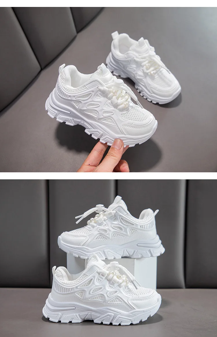 Kinder Mädchen Schule Weiße Freizeitschuhe Einfarbige Mesh-Sportschuhe für Kleinkinder Modische Leichte Kinder-Laufschuhe – Detail 15