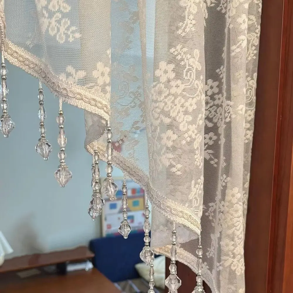 French Style Half Curtain Vintage With Beaded Lace Triangle Curtains Bohemian Romantic Kitchen Partition Tulle Bedroom