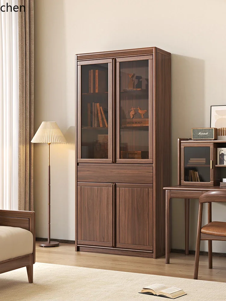 

HT solid wood bookcase combination storage simple household integrated wall glass cabinet