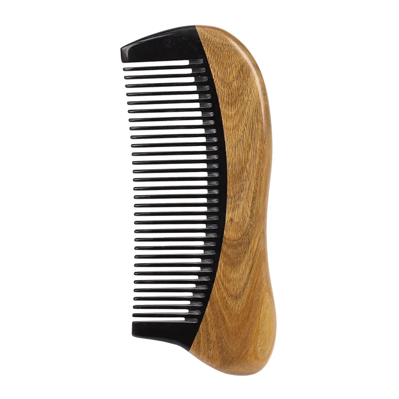 

AA20-3X Natural Green Sandalwood Hair Comb - No Static Wooden Fine Tooth Black Buffalo Horn Comb (Green Sandalwood)