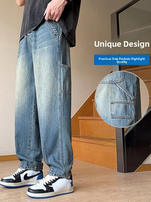 

American Sle Men's Jeans Straight Leg Loose Wide Leg Pants Casual Long Trousers Spring Autumn New Faion Youth Trend