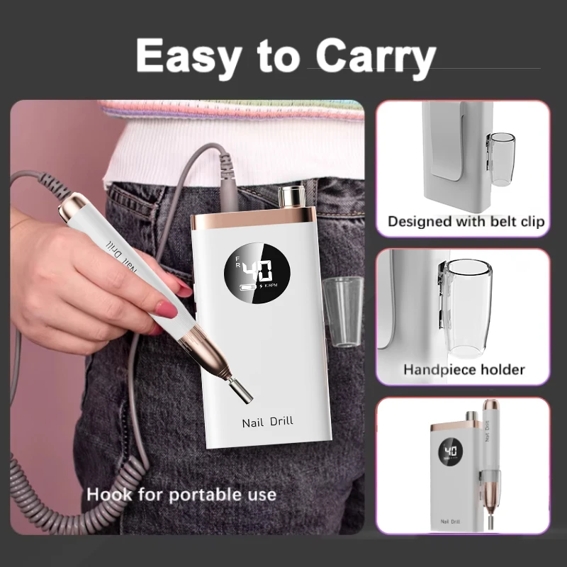 40000RPM Brushless Professional Electric Nail Drill Machine Rechargeable Portable Nail Polishing E File Salon Manicure