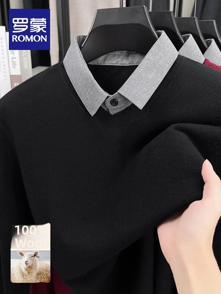 

Rn 00% мериносовая шерсть вязаный свитер с воротником irt мужской теплый модный городской зимний длинный цветной топ све