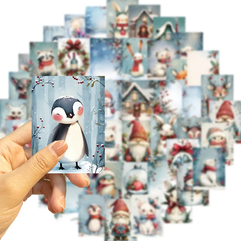 50 pezzi nuovi adesivi graffiti animali innevi di Natale e pupazzo di neve - decalcomanie in vinile impermeabili fai da te per tazza d'acqua telefono computer carino