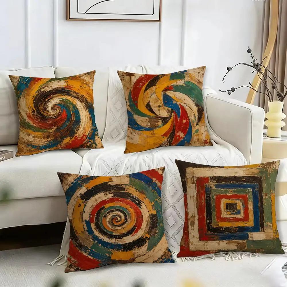 Retro Abstract Swirls Cushion Cover Pillow Case Short Plush Square Throw Pillow Covers Pillowcase Sofa Home Decor Gift