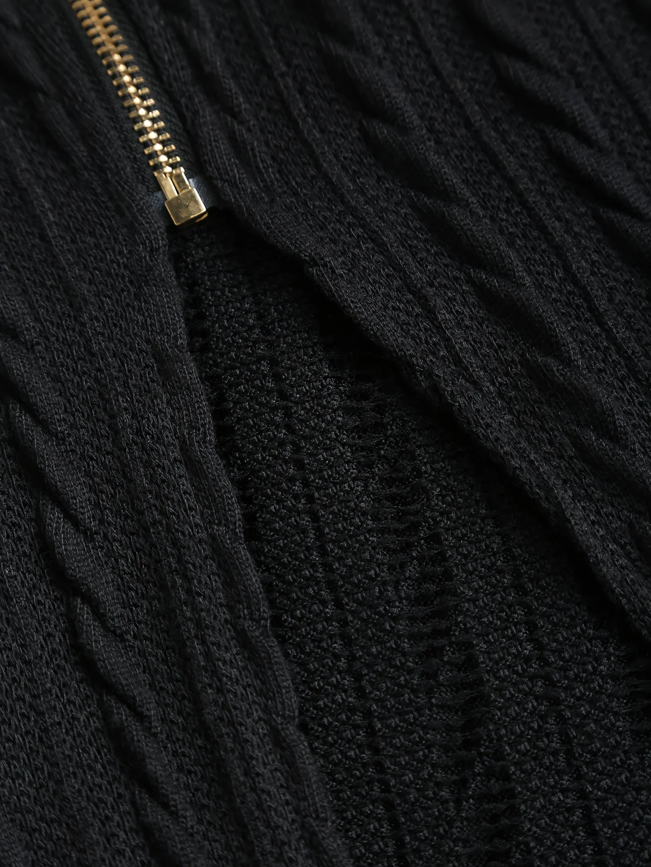 معطف نسائي أوروبي وأمريكي كبير الحجم بسحاب كامل محبوك بلون سادة مع غطاء للرأس وأكمام طويلة مع مروحة- #5