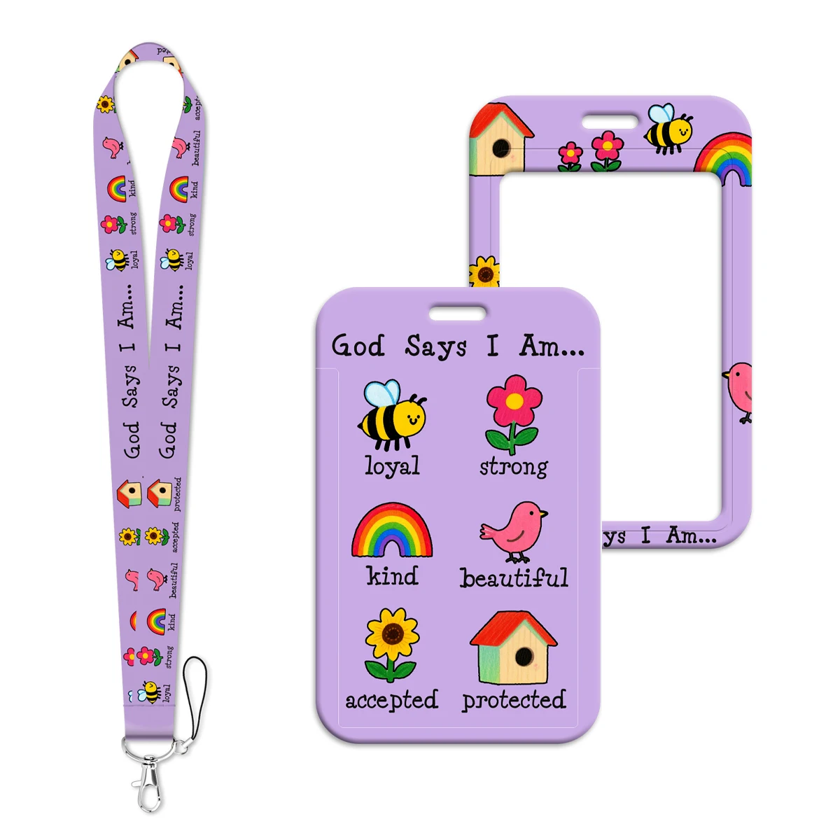Purple Quotes Lanyard Neck Strap Keychain Animal Flower Card Cover Badge Holder Mobile Phone Hang Rope Keyring Accessories Gifts
