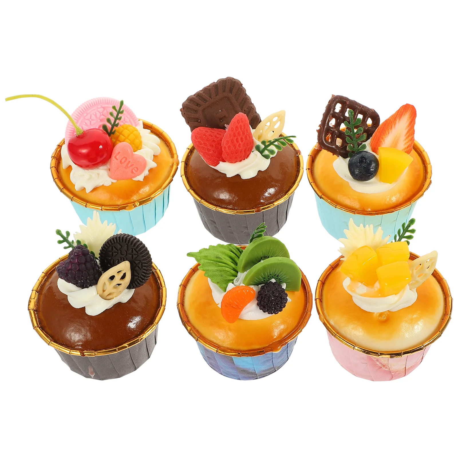 

6 Pcs Household Simulated Food Faux Cupcake Pu Simulation Cakes Models Photo Props