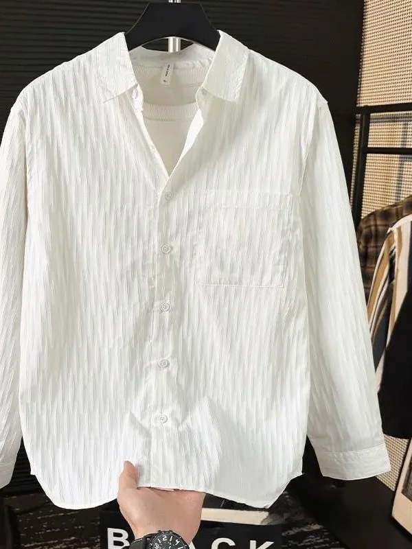 Early Autumn Long Sleeve Men's Fashionable Shirt Stylish Handsome Outerwear Casual Luxury Lightweight Polyester Fiber