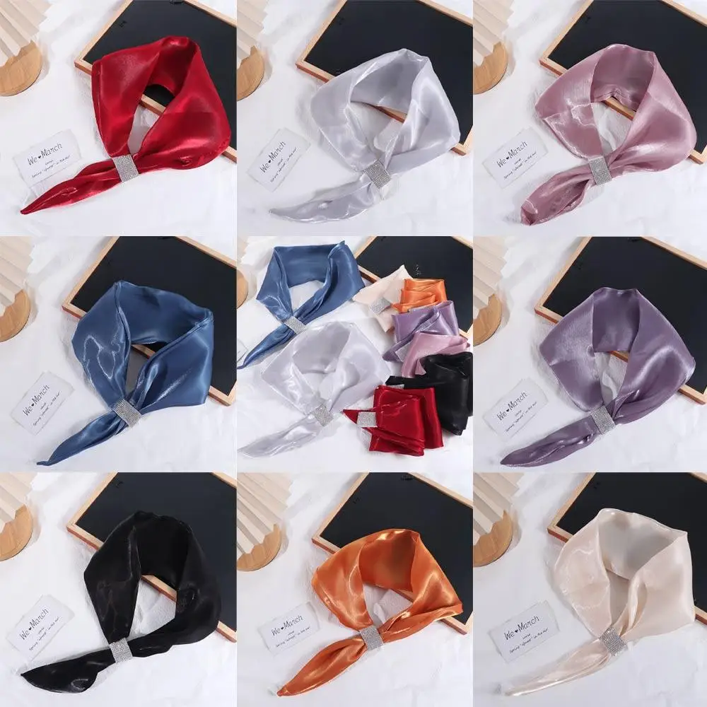 Sunscreen Shawl Imitation silk For Women Solid Color Wraps Cross Neckerchief Silk Scarf Satin False Collar Cross Scarves