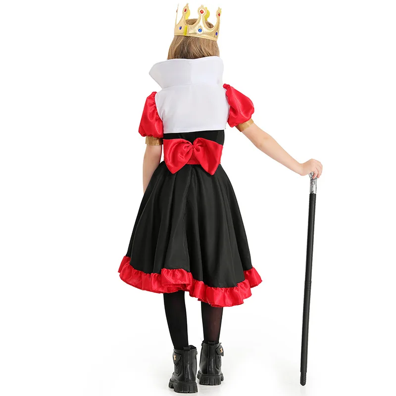 Full Set Queen of Hearts Costume Girls Poker Queen Cosplay Halloween Carnival Party Fancy Dress Up for Kids Children