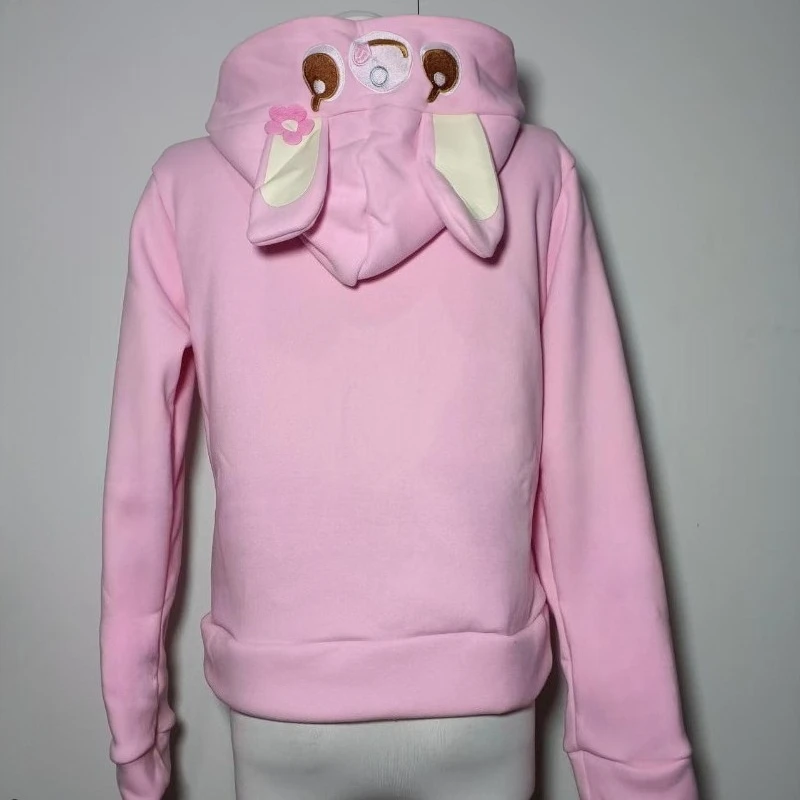 Cappotti con cappuccio con orecchie da coniglio stile Lolita giapponese Kawaii Giacca con bottoni ricamati dolce cartone animato Y2k Top da donna con tasca grunge estetica