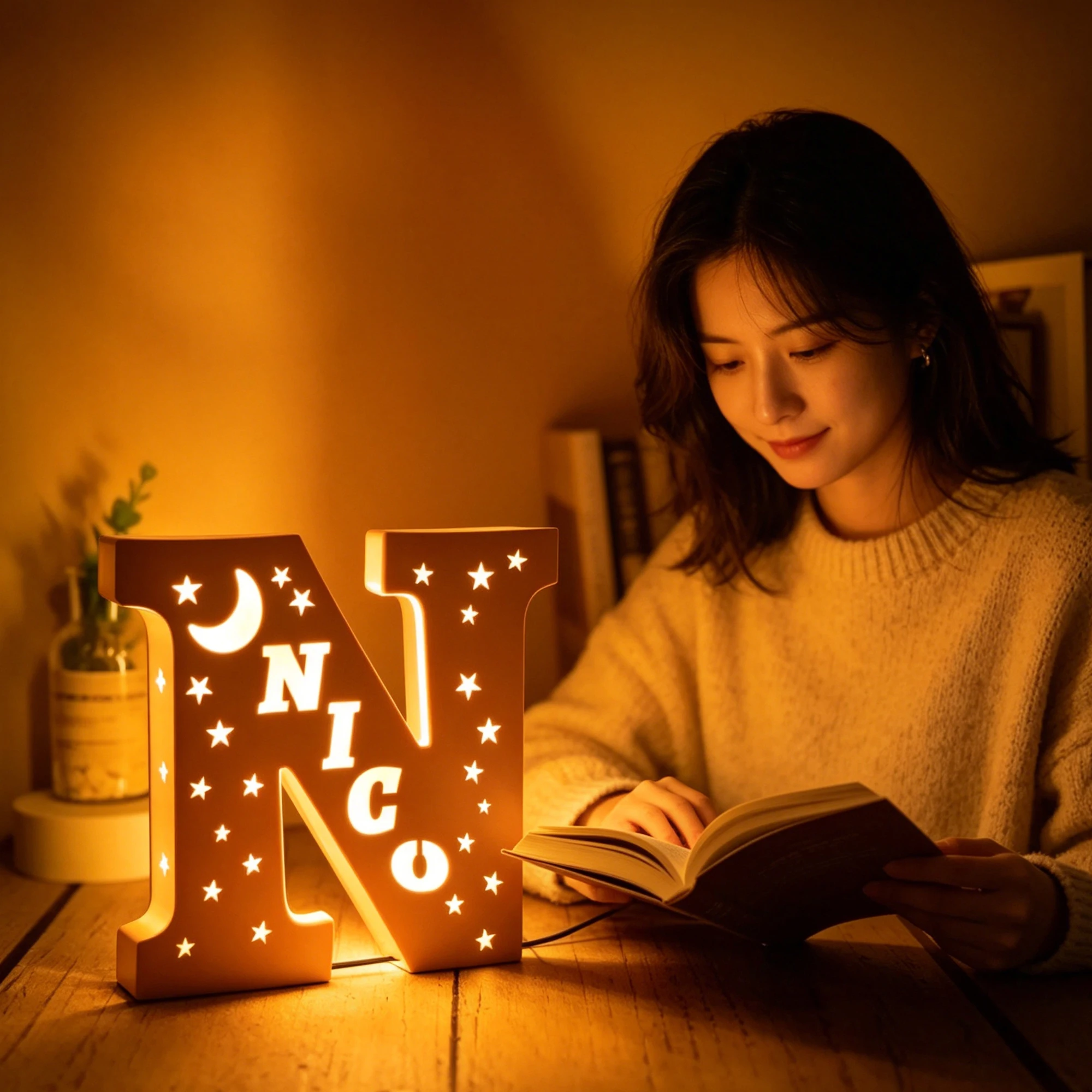 1Pc Custom USB Powered Wooden Alphaet Name Light Sign Ornament,Home Room Decor,Wedding Birthday Anniversary Graduation Gift