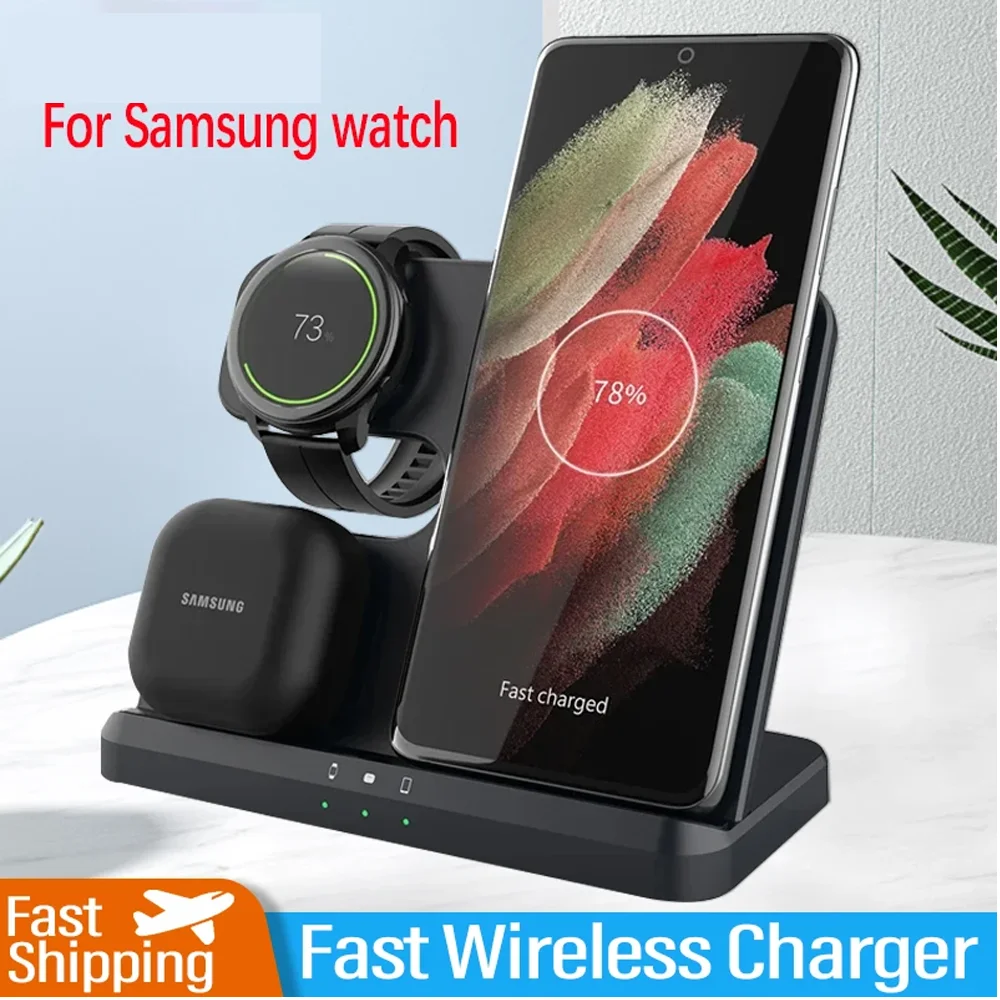 3 in 1 Qi Wireless Charger Stand For Samsung S23 S22 S21 Ultra Note Galaxy Watch 6 5 Active Buds 15W Fast Charging Dock Station