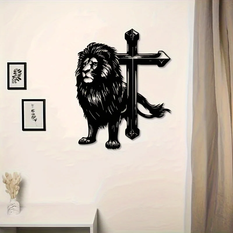 Vintage Lion Cross Iron Wall Art Christian Metal Decor Rustproof Home Church Spiritual Christmas Easter Religious Gift Ornament