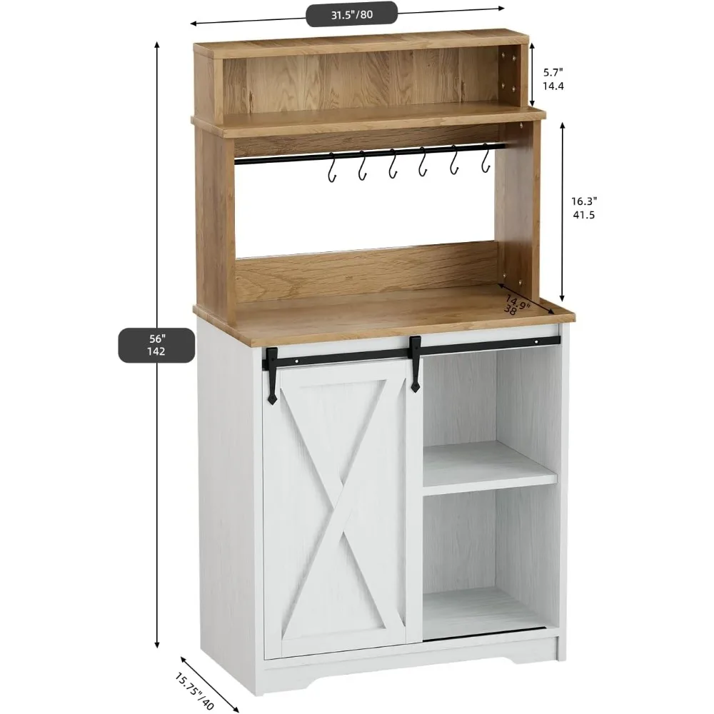 Кофейная станция в фермерском доме с 3-ярусным ящиком для хранения и 6 крючками - 56-дюймовый небольшой журнальный столик с регулируемыми полками для жизни