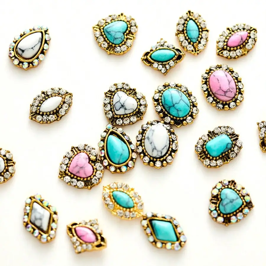 20pcs Random Mixed Retro Marbles AB Rhinestone Metal 3D Nail Art Decorations Alloy Jewelry Fashion Design Manicure Ornaments