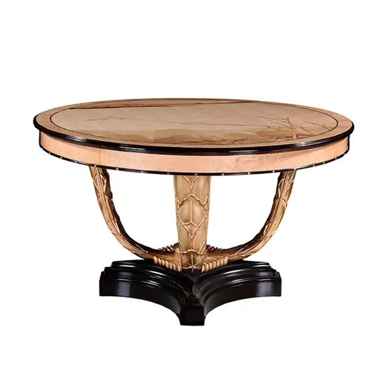 

American high-end living room dining table French classical dining table European solid wood round dining table and chairs