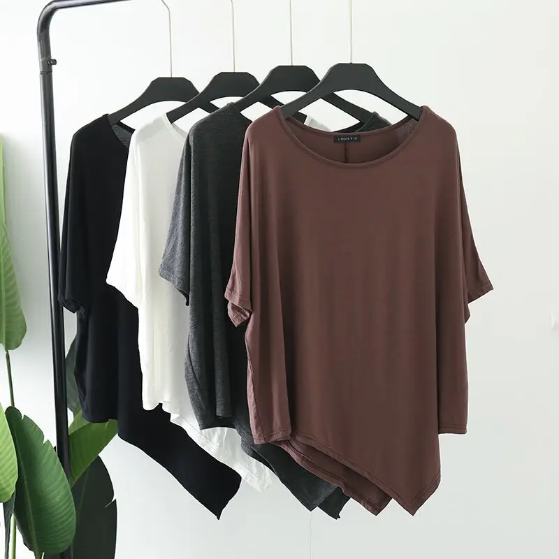 Irregular Batwing sleeves Summer Modal O-Neck Tshirt Loose casual Tshirts plus size Base tee tops