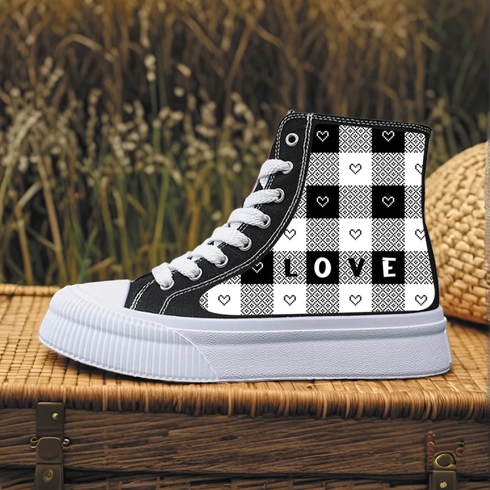 

Women's Sports Shoes for All Seasons Outdoor Students Fashionistas Women's Canvas Shoes High-Top Round Toe Flats Bottom Breathable Vulcanized Shoes Digital Printing Women's Shoes