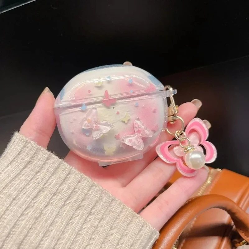 For Huawei Freebuds 6i / Freebuds5i Cover Fashion Flower / Cartoon Keychain Silicone Transparent Earphone Cover Cute Freebuds 5i