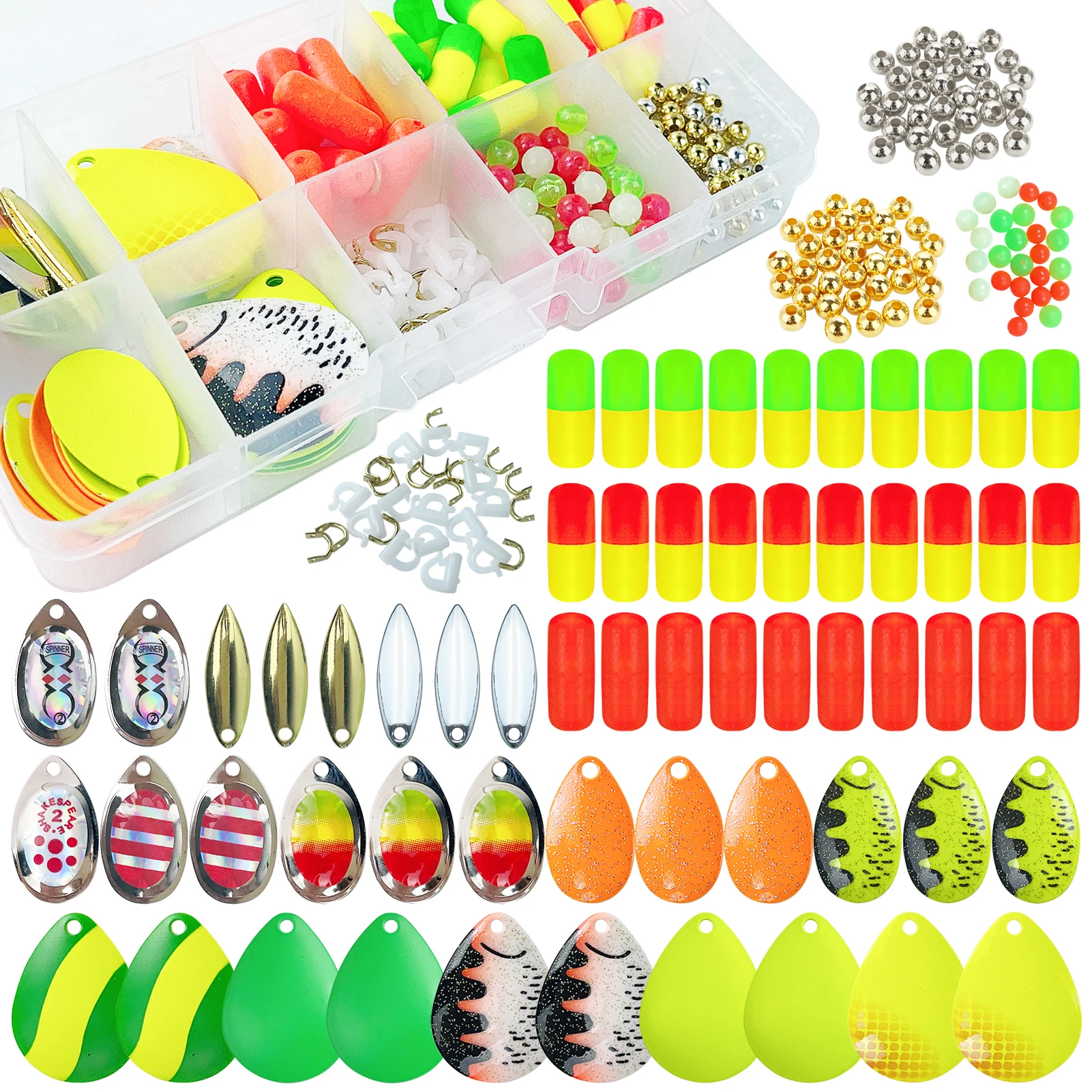 FREE FISHER Fishing Spinners Set Beads Metal Sequins Hooks DIY Spinnerbaits Accessories Rooster Blades Tackle Box for Trout/Bass