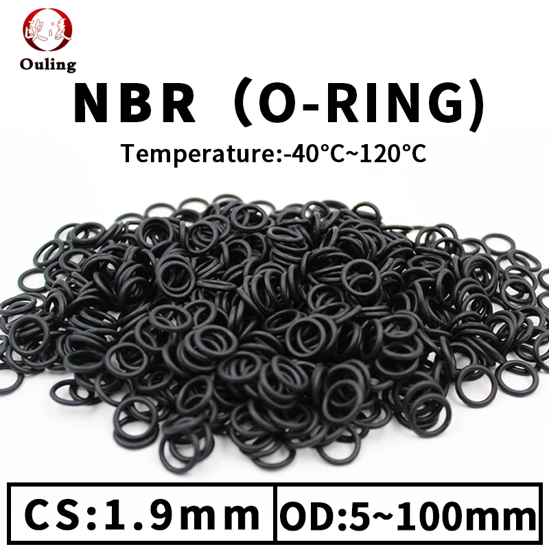 NBR O Ring Seal Gasket Thickness CS1.9mm OD5-100 Oil and Wear Resistant Automobile Petrol Nitrile Rubber O-Ring Waterproof Black