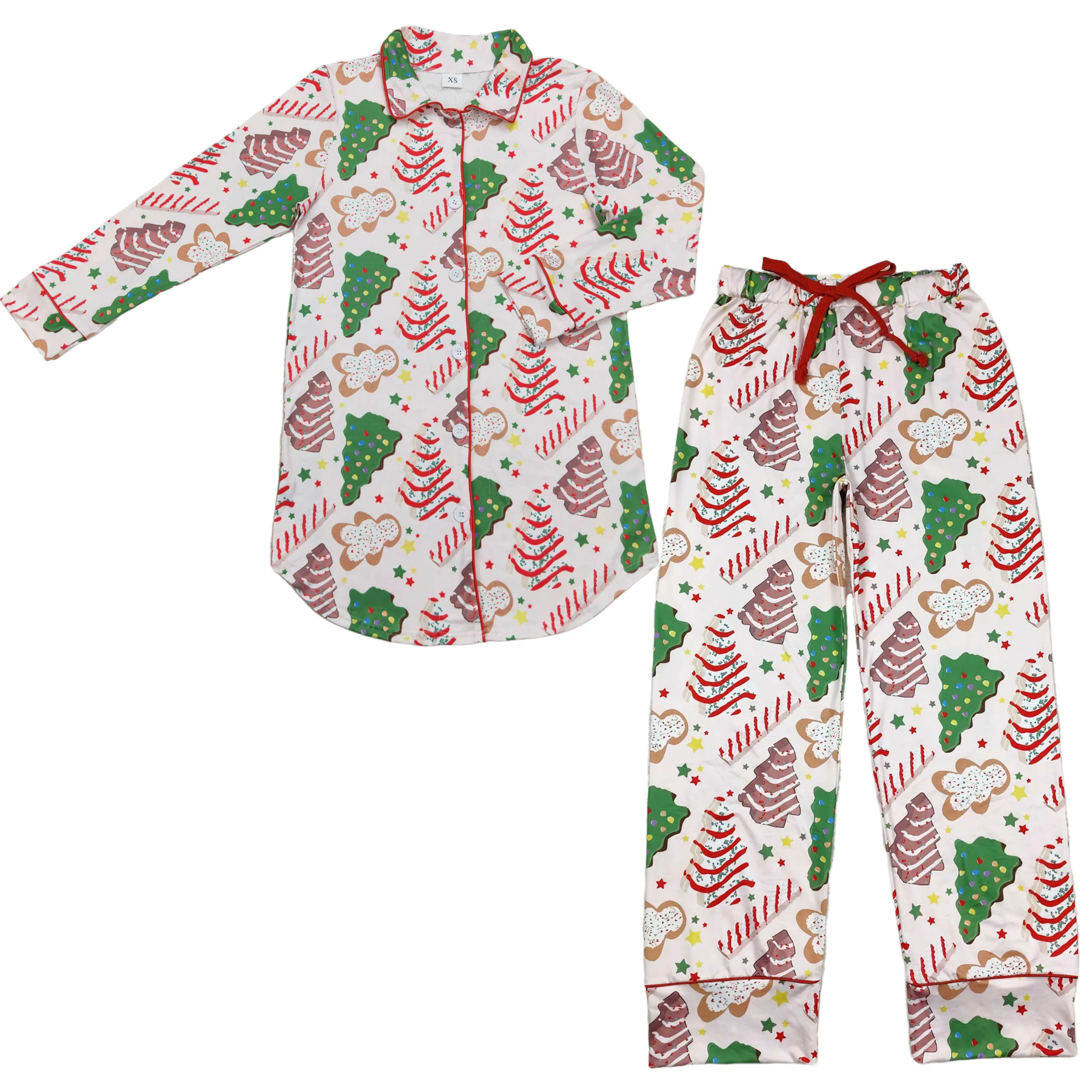 Wholesale Mom Camo Christmas Tree Pocket Sleepwear Outfit Infant Cotton Pajamas Adult Long Sleeves Button Down Set