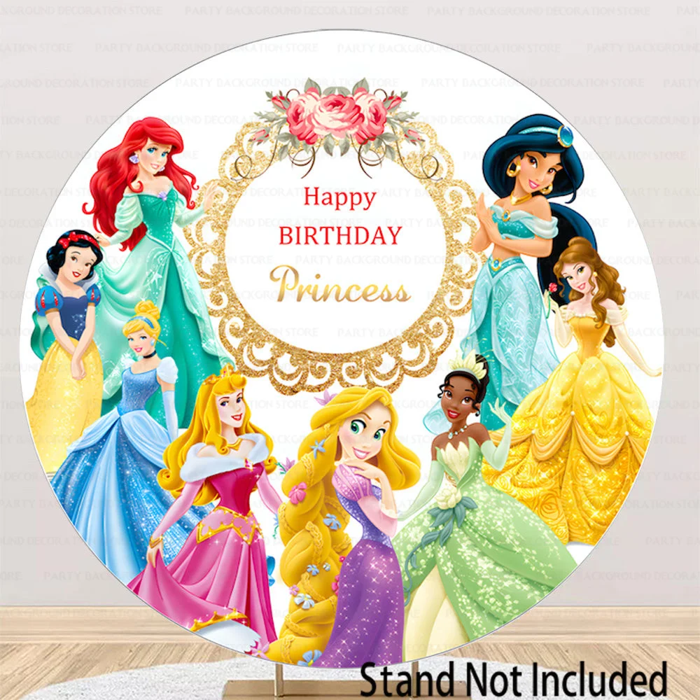 Aladdin Jasmine Tiana Belle Round Backdrop Disney Princess Girls Castle Birthday Party Decoration Photography Backgrounds Banner