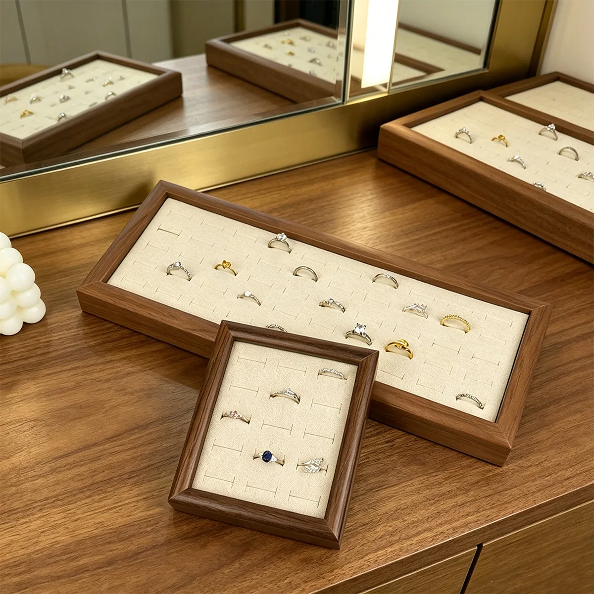 Wooden Ring Display Tray Jewelry Organizer Ring Holder Showcase Tray for Jewelry Store Counter Display and Home Storage