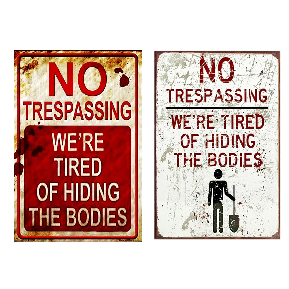 Halloween Decoration Warning Signs Outdoor Yard Creepy Blood Metal Beware Sign NO TRESPASSING Scary Theme Party Decor Supplies