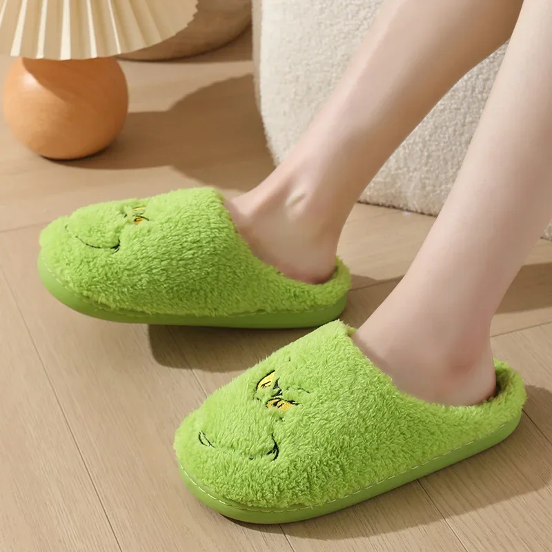 Couples Thick Sole Soft Sole Shoes Anti Slip Slippers Cute Home Christmas Grinch Slippers