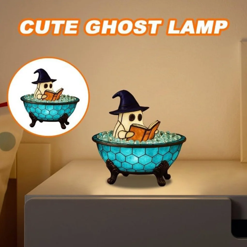 لعوب توهج هالوين ضوء الليل مع أشباح قراءة كتاب أشباح تحت عنوان فقاعة حمام مصباح شبح الجدول مصباح USB التوصيل حلية #2