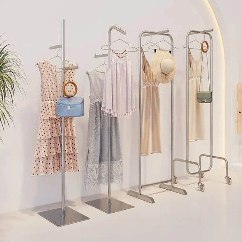 Stainless steel front-hanging display rack for clothing stores, floor-standing women's clothing store shelves, children's clothi