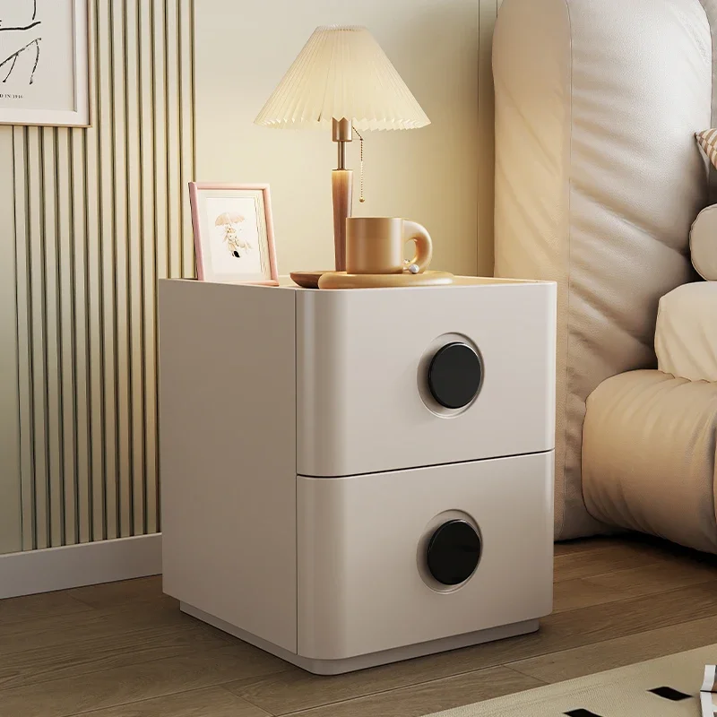 

Cream Style Solid Wood Paint Bedside Table Light Luxury Simple Modern High-end Bedroom Small Ultra-narrow Mini Storage Cabinet