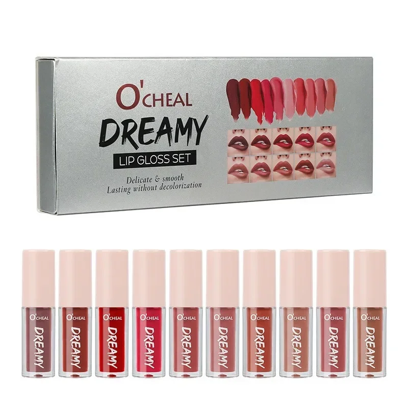 

Набор увлажняющих помад из 10 шт., сверкающий, блестящий, долговечный, водонепроницаемый, полноценный блеск для губ для ярких губ