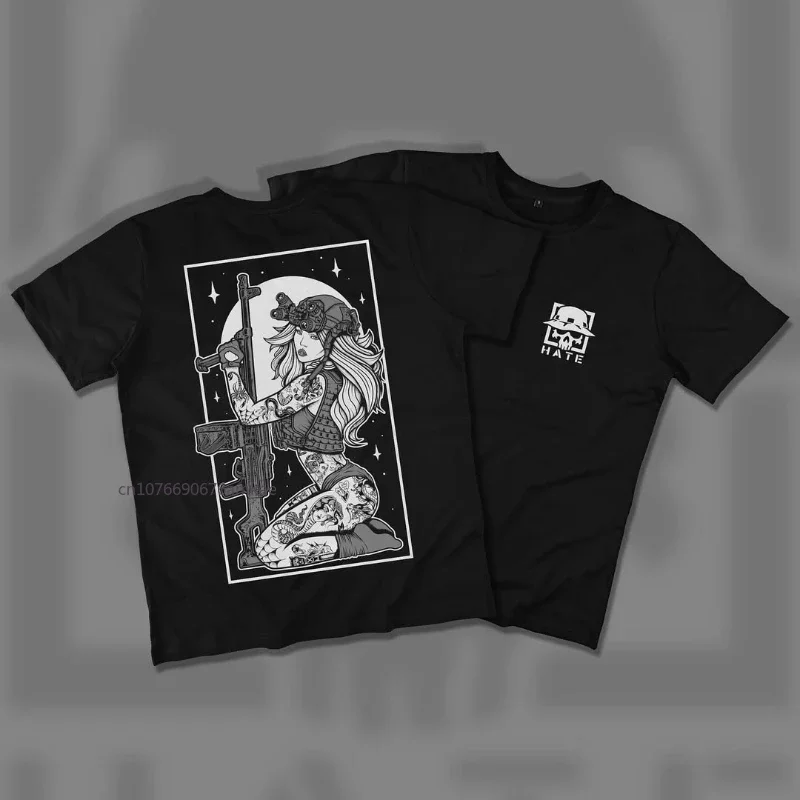 High-quality Thickened T-shirt Men Summer New Loose Tops Ins Hipster Soldier Pattern Printing Sweat-absorbing Five-minute Sleeve